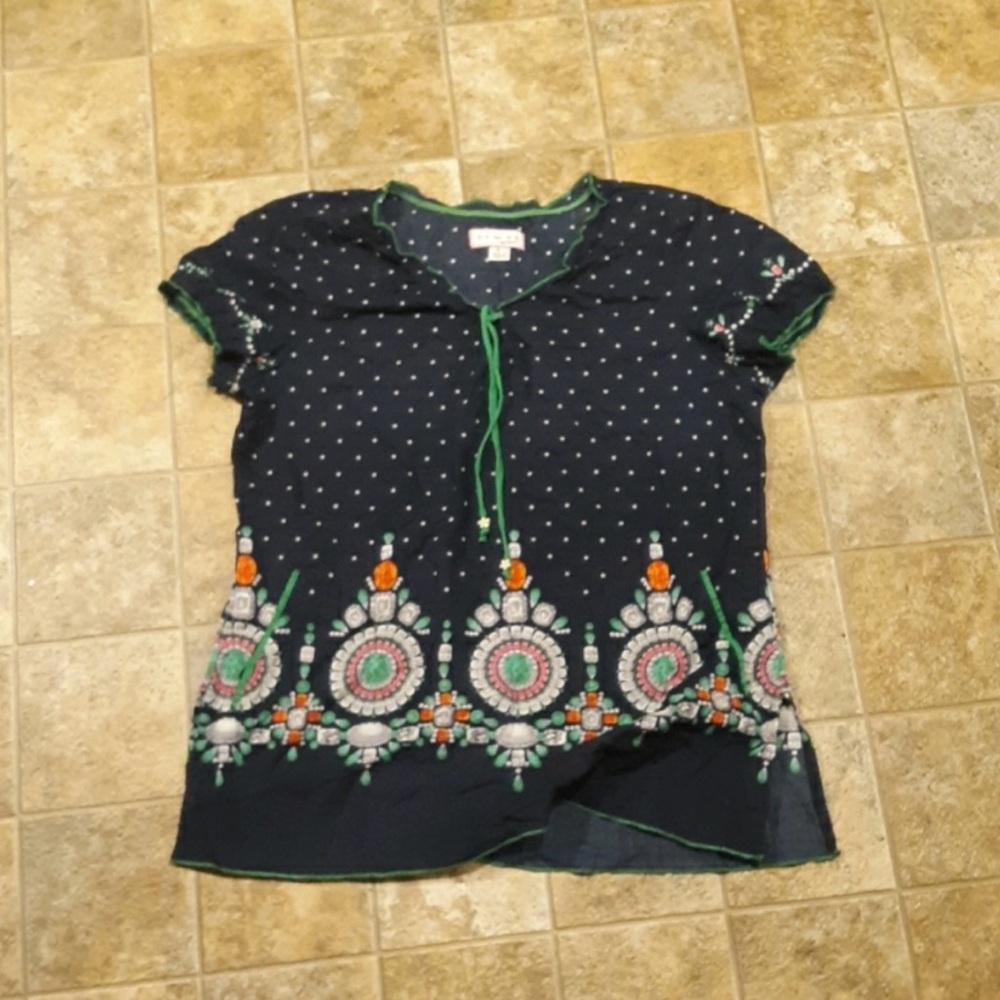 Koi Bridgette Navy scrub top with Colorful Embroidery